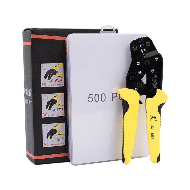 Insulated Ratcheting Crimper Kit With 500-Piece Male and Female Spade Connectors Multicolour 20.50 x 5 x 14.20cm