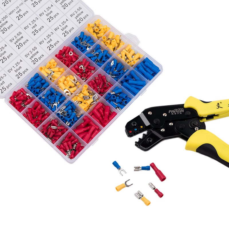 Insulated Ratcheting Crimper Kit With 500-Piece Male and Female Spade Connectors Multicolour 20.50 x 5 x 14.20cm