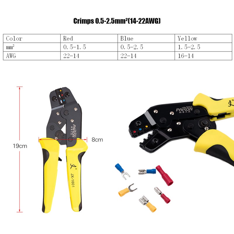 Insulated Ratcheting Crimper Kit With 500-Piece Male and Female Spade Connectors Multicolour 20.50 x 5 x 14.20cm