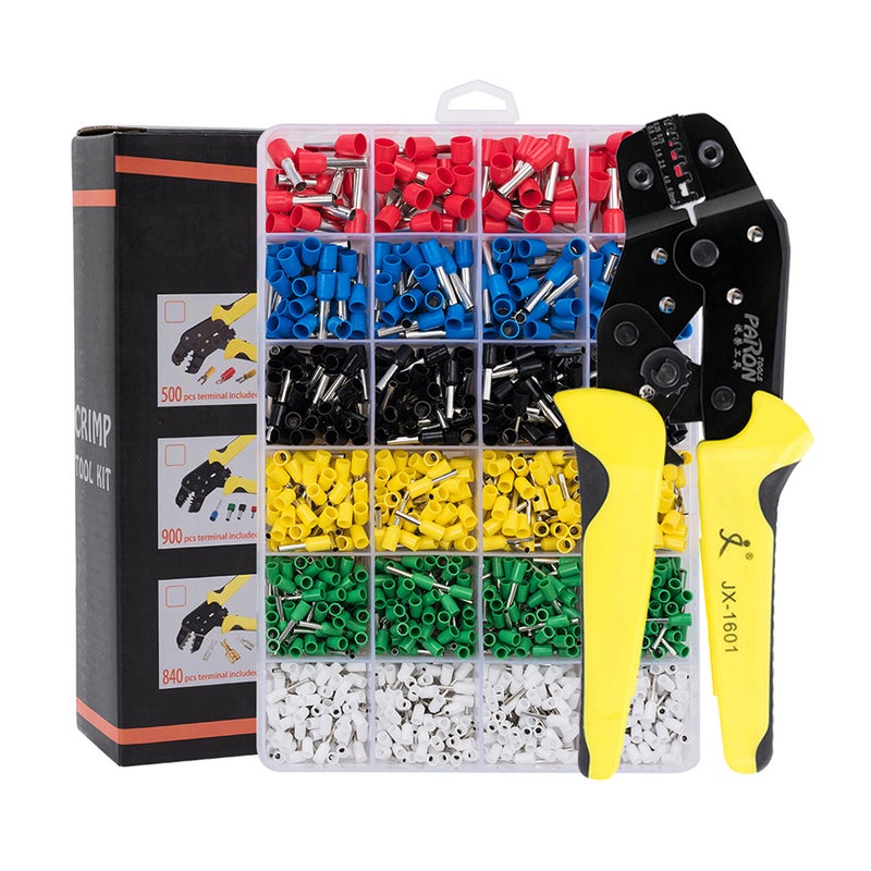 Insulated Ratcheting Crimper Kit With 1200-Piece Male and Female Spade Connectors Multicolour 20.50 x 5 x 14.20cm