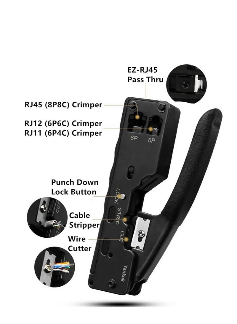 RJ11/RJ12/RJ45 All-in-One Crimper for Pass-Through/EZ/RJ45 connectors Professional Performance CAT3/CAT5e/CAT6