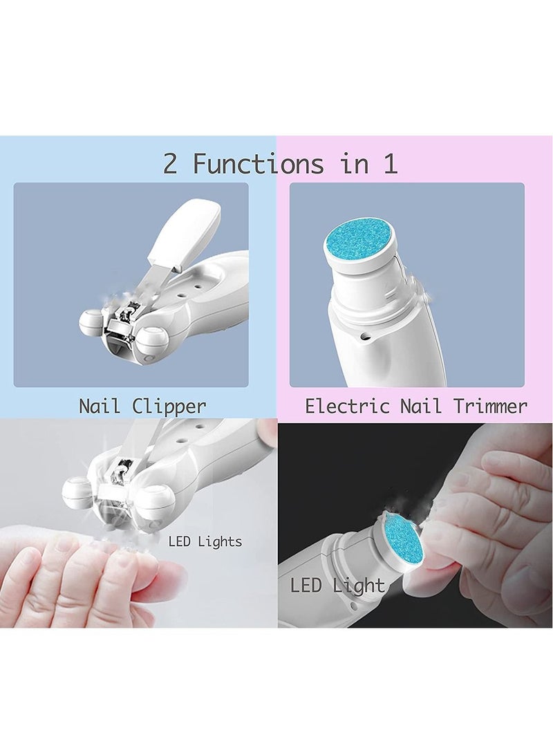 Baby Nail File Electric Nail Trimmer, USB Rechargeable 20 in 1 Toddler Nails Clippers Safe Kit Built-In LED Light Replacement Heads, Newborn Toes and Fingernails, Trim and Polish