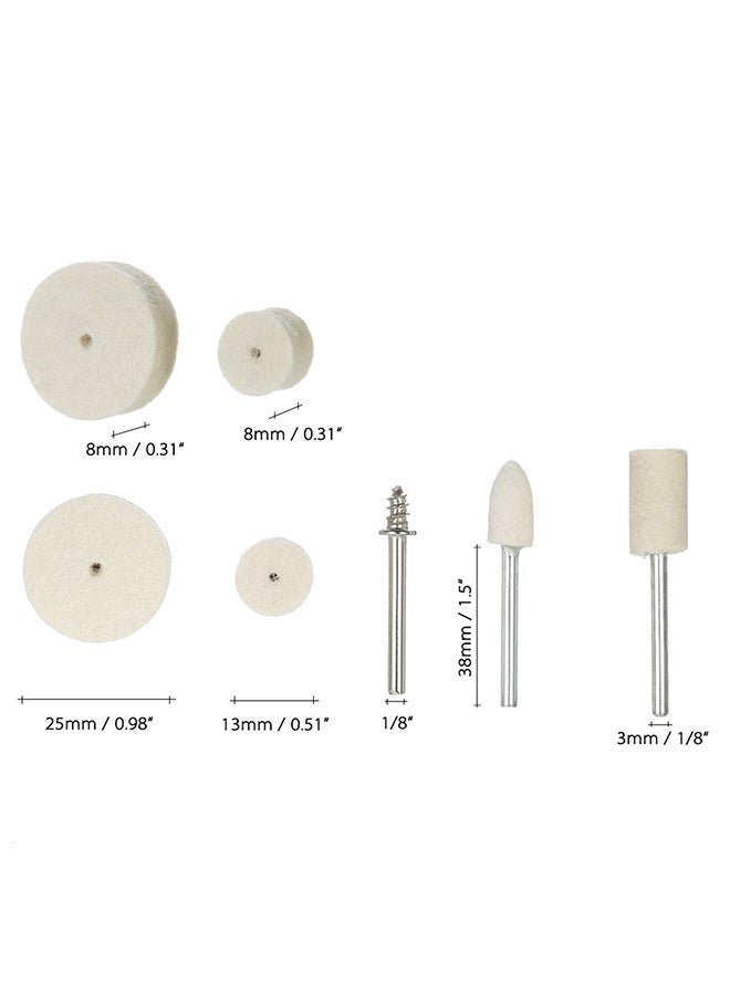 129pcs Abrasive Polishing Wheel Tools Wool Felt Metal Surface Buffing Accessories Rotary Tool White 16.0x12.0x3.0cm