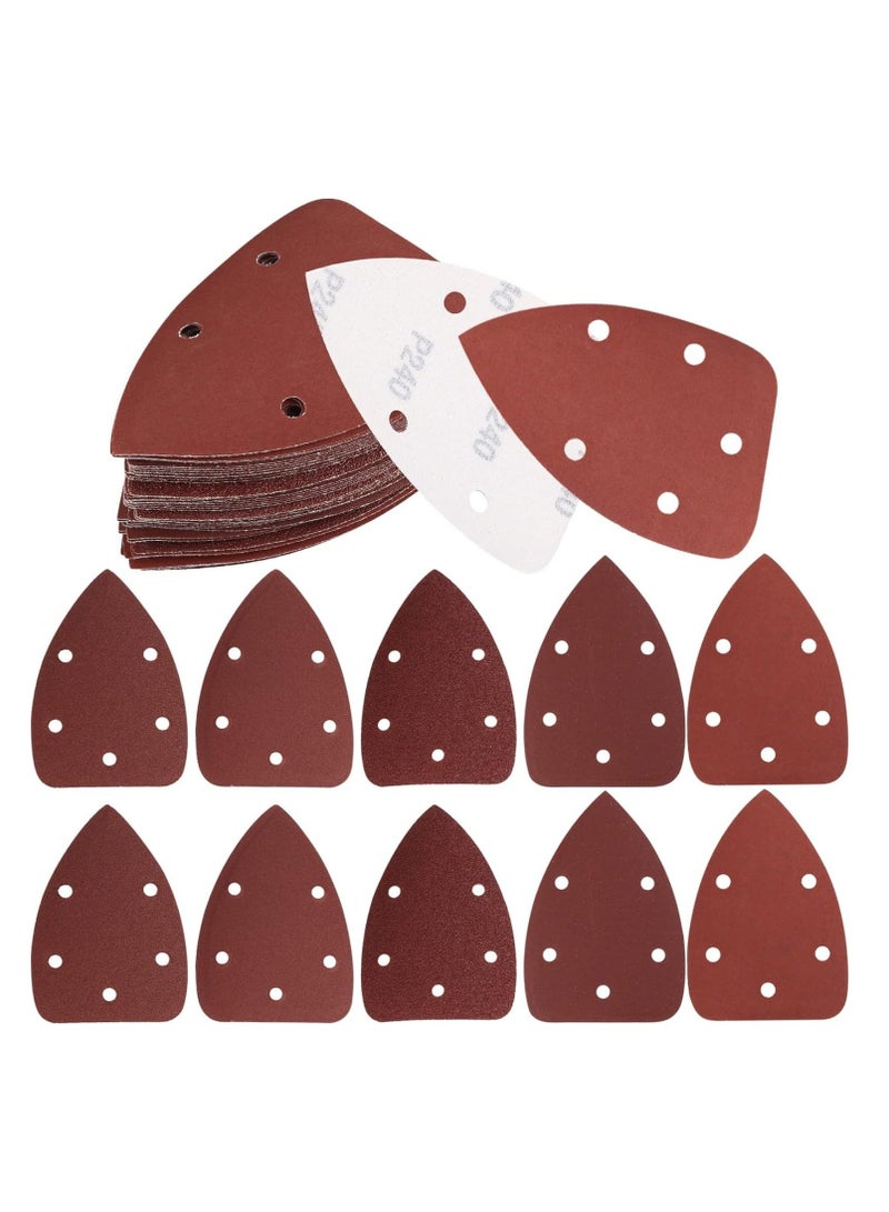 50 Pieces Mouse Detail Sander Pads Sanding Pads Sheets Hook and Loop Assorted 60/80/120/180/240 Grits Sander Paper - 5 Holes Triangle Sandpaper for Black and Decker Detail Palm Sander