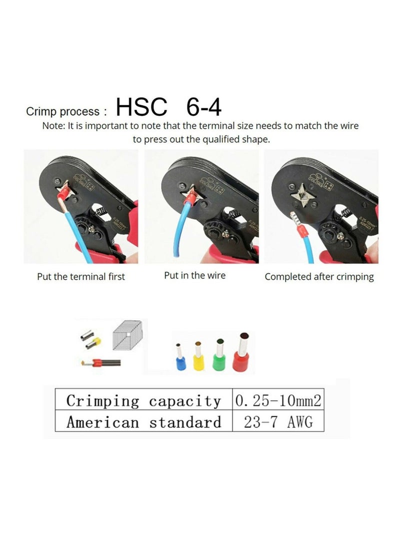 End Sleeves Ferrule Crimping Tools HSC8 6 4A SelfAdjustable AWG 23 7 0 25 10mm2 Square Ratcheting Wire Crimping Plier