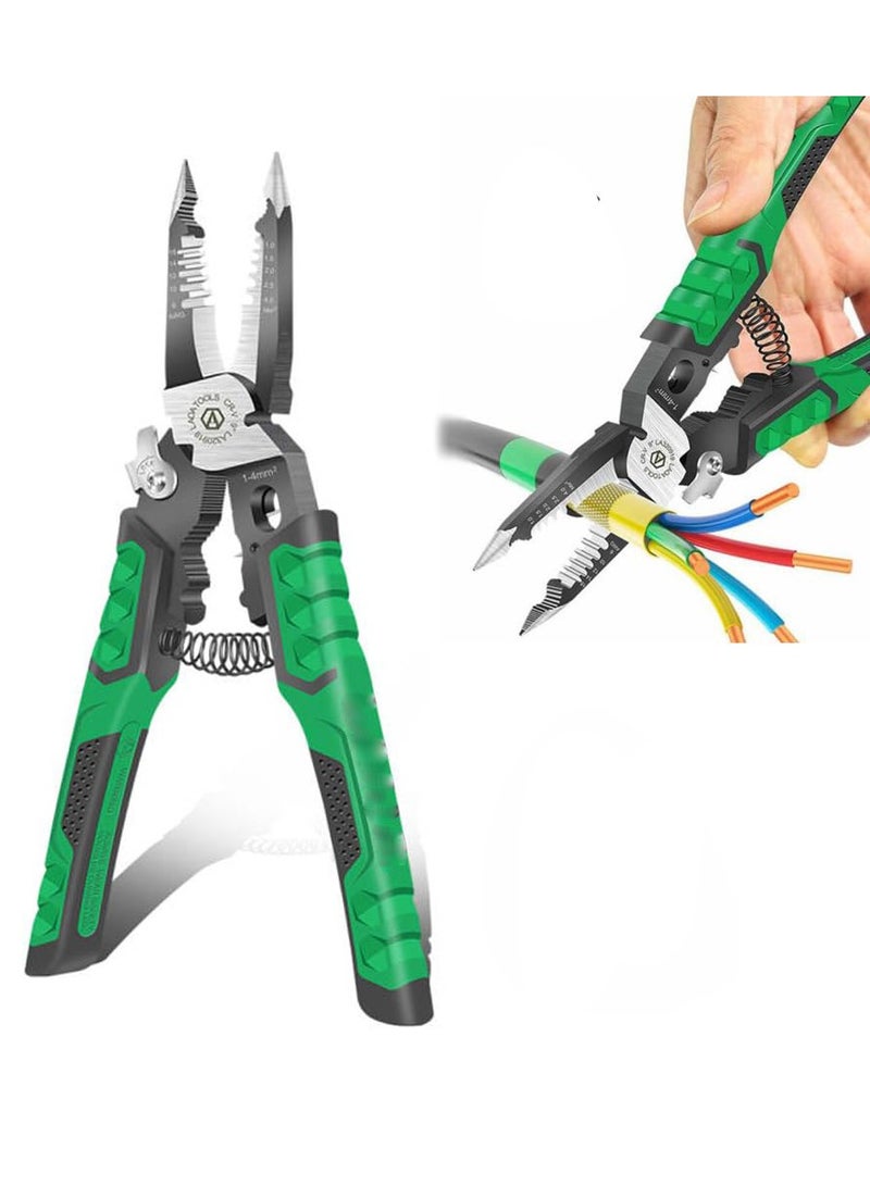 Needle Nose Pliers - 9-in-1 Multifunctional Electrician Pliers - Wire Stripper Tool for Clamping, Tightening Screws, Stripping Wires, and Cutting Cables