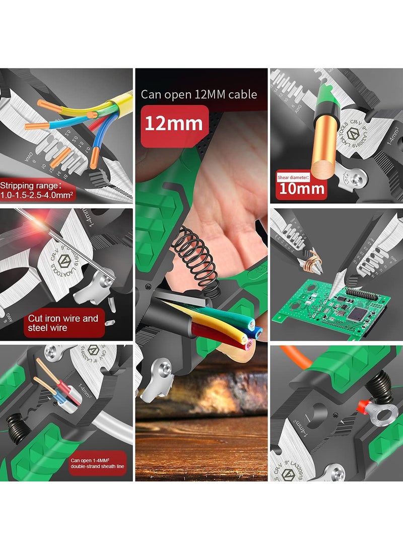 Needle Nose Pliers - 9-in-1 Multifunctional Electrician Pliers - Wire Stripper Tool for Clamping, Tightening Screws, Stripping Wires, and Cutting Cables