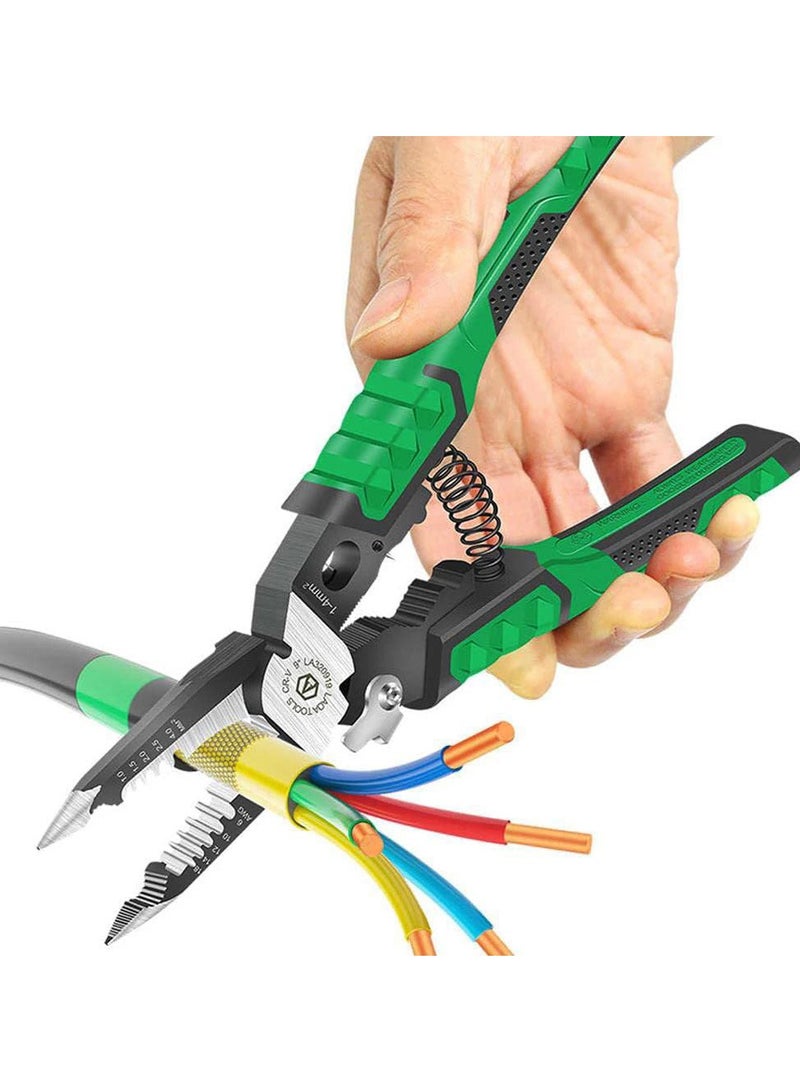 Needle Nose Pliers, 9-in-1 Multifunctional Electrician Pliers, Wire Stripper Tool for Clamping, Tightening Screws, Stripping Wires, and Cutting Cables