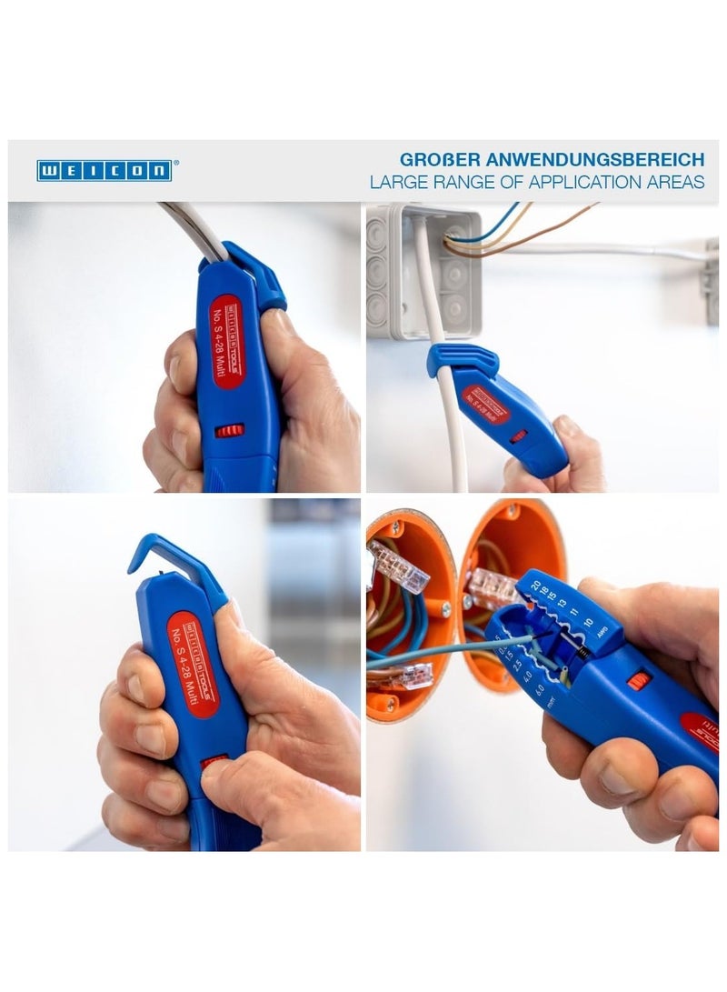 WEICON Cable Stripper No. S 4 - 28 Multi | Integrated Stripping Function High Safety Universal Tool with Adjustable Cutting Depth For Round Cables Working Range - 50057328