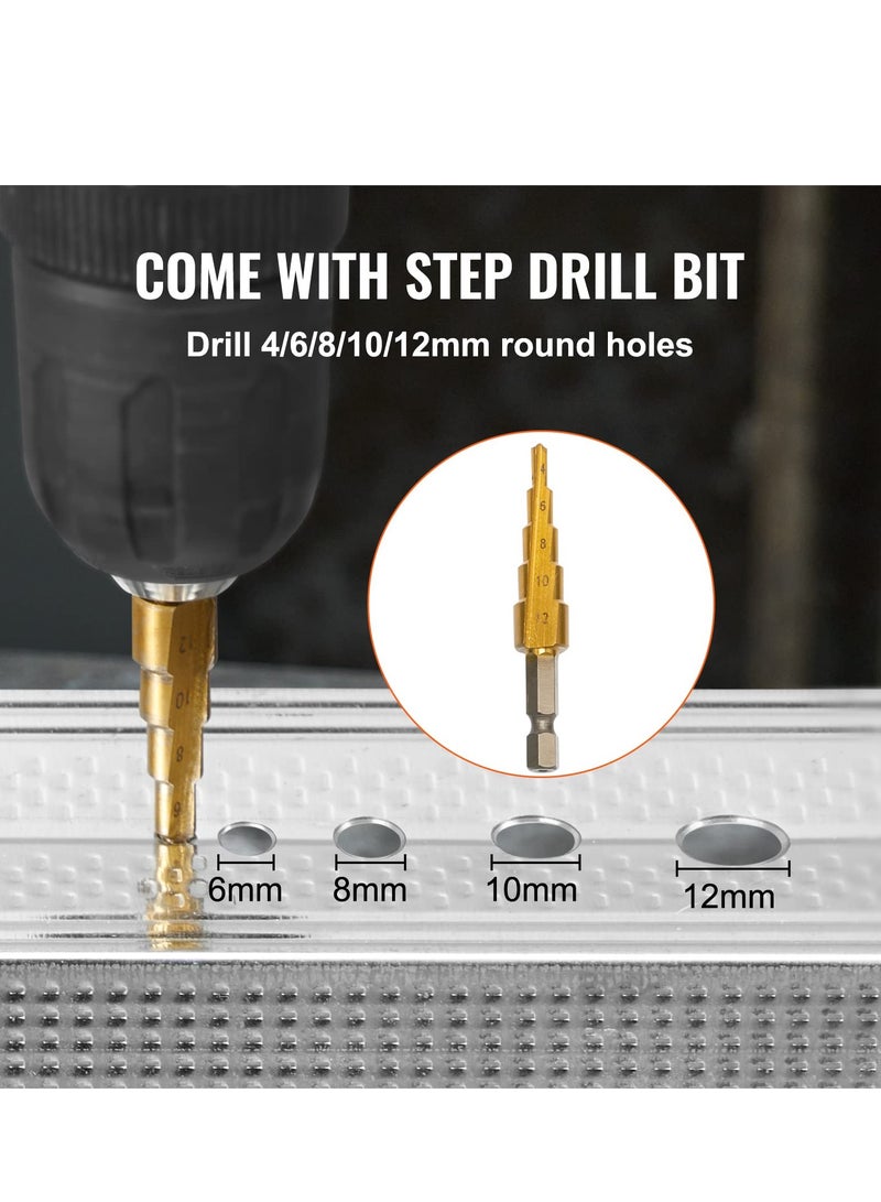 Double Head Sheet Metal Nibbler Cutter, 360 Degree Metal Nibbler Drill Attachment with Extra Punch and Die, Cutting Hole Accessory and Step Drill Bit, for Straight Curve and Circle Cutting