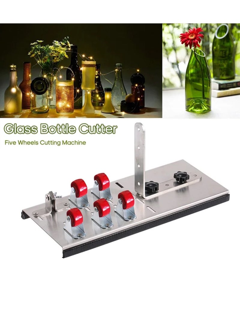 Stainless Steel Glass Bottle Cutter DIY Tool Wine Beer Bottles Cutting Tool with Five Wheels Cutting Machine Silver 30.0x16.0x5.0cm