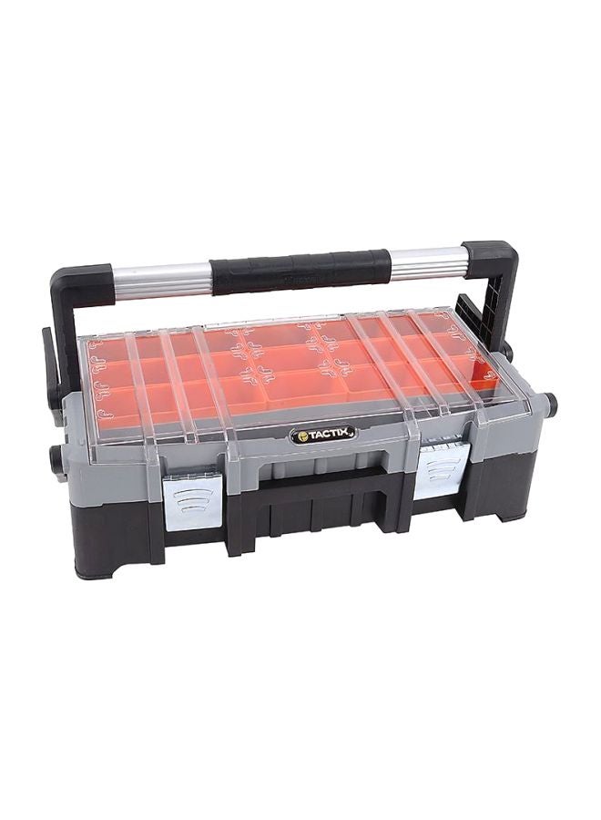 Tactix 22 Inches Portable Cantilever Tool Box Organizer, Removable Compartments, aluminum handle, Steel latches, size: 56W x 30.5 D x 16.5H cm- 320300 Grey/Black 16x57x30.5cm