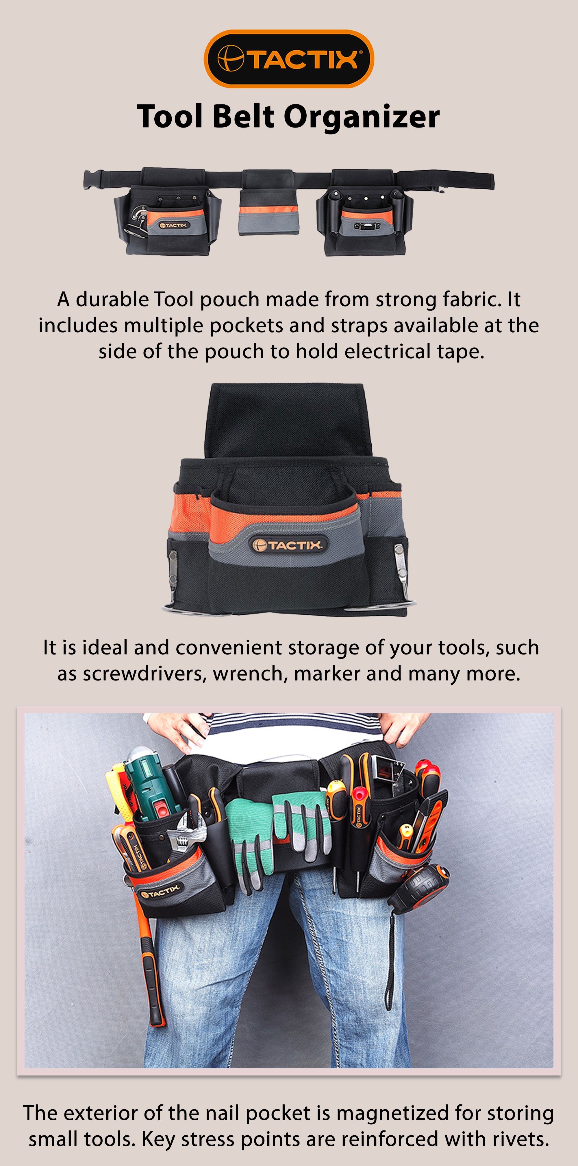 Tool Belt Organizer Black/Orange 100x5x25cm