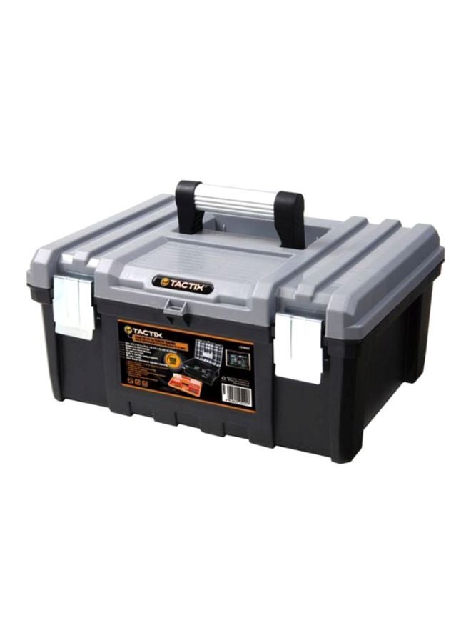 Tactix 16.5 Inches Plastic Tool Box With Lift Out Carry Tray, Aluminum carry handle, Durable, For Craft, Household- 320332 Black/Grey/Green 44x33.5x21cm