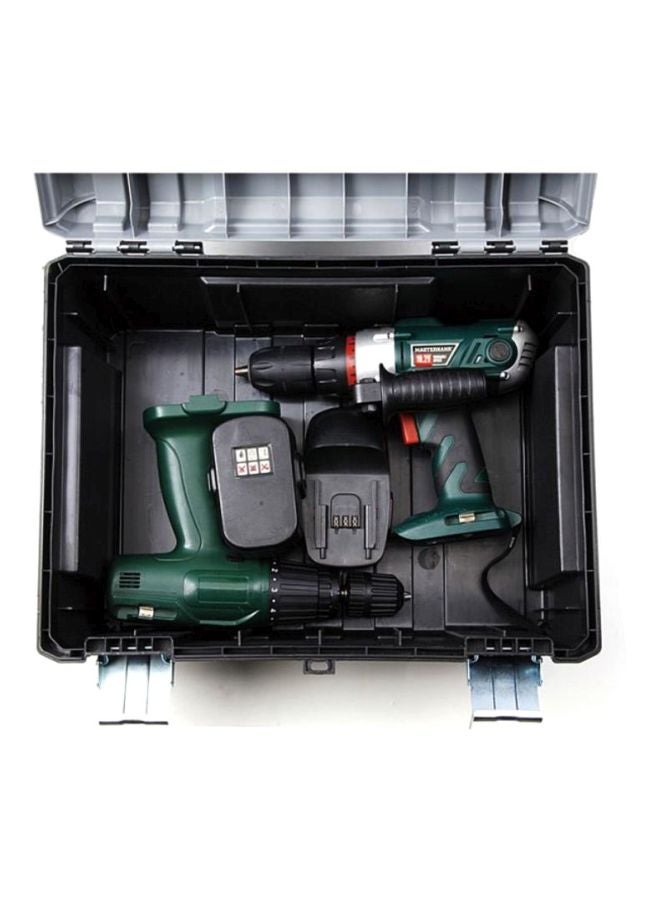 Tactix 16.5 Inches Plastic Tool Box With Lift Out Carry Tray, Aluminum carry handle, Durable, For Craft, Household- 320332 Black/Grey/Green 44x33.5x21cm
