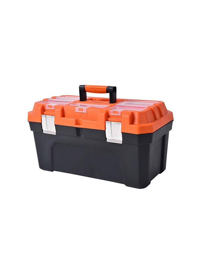 Tactix 22.5 Inches Plastic Storage Tool Box HD with Lift-out carry tray, Built-in Organization Compartments, Black/Orange, Dimensions: 57.2W x 30D x 29.5H cm- 320114