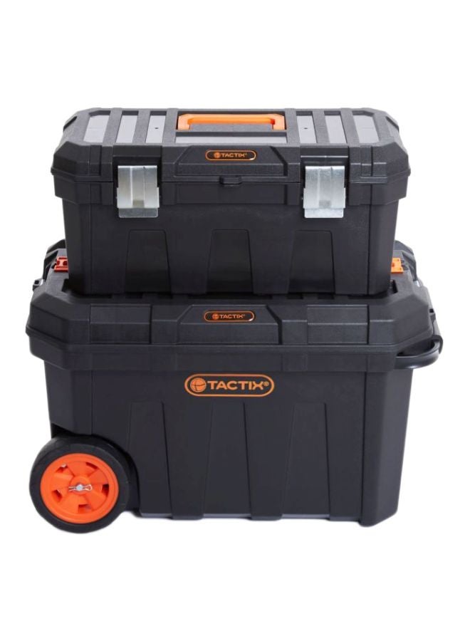 Tactix 24 Inches Portable Tool Box with Wheels - Stackable 2-in-1 Tool Chest, Carried Tray In Top, Pull out steel handle, Heavy duty latches,320310