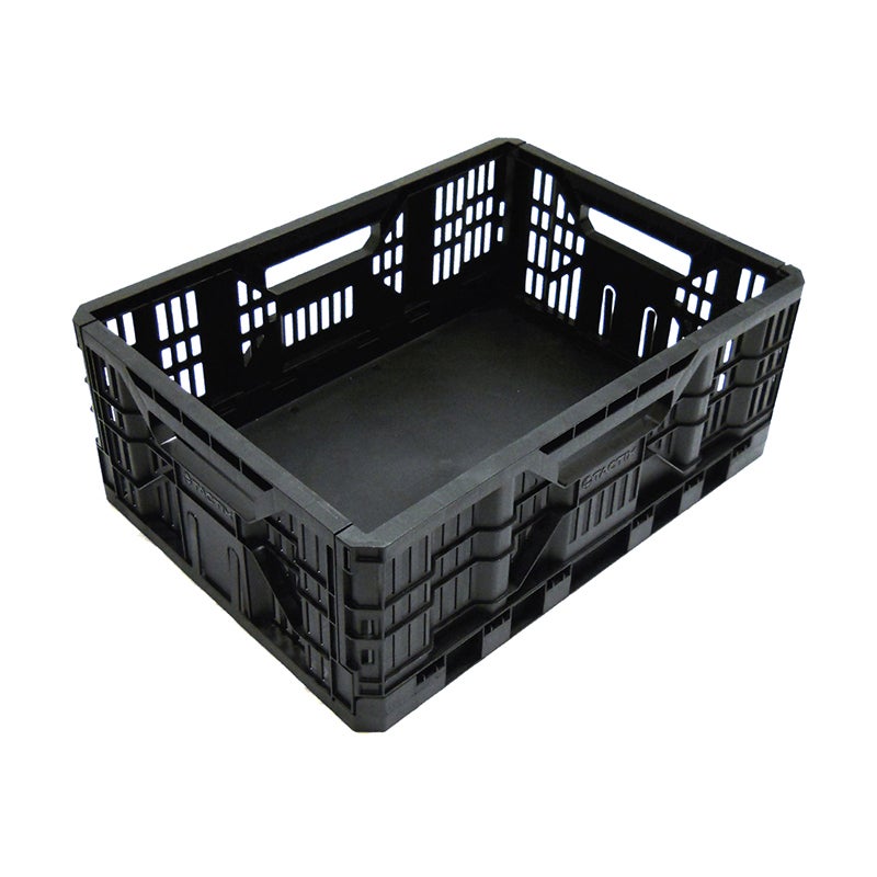 Tactix Collapsible Storage Basket - Black, Foldable Crate With Easy Carry Handles, Perfect for Home, Garage and Office, Dimensions: 48W x 35D x 18.3H cm- 320230 Black