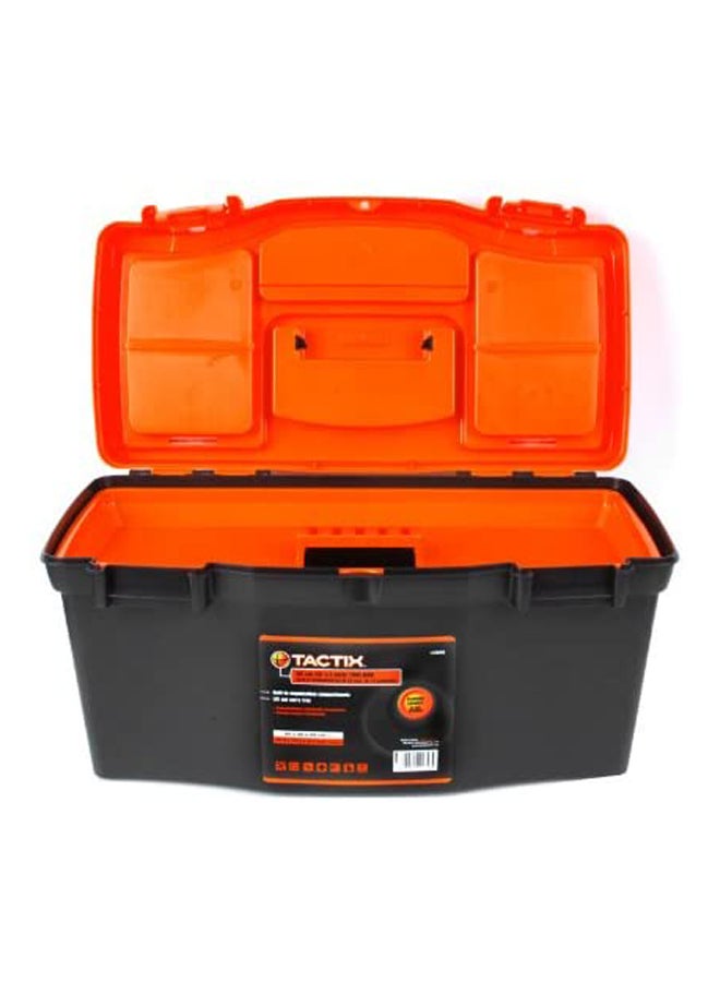 19.5 Inches Plastic Tool Box With Lift Out Carry Tray, Lid Compartments, Durable, For Craft Storage, Household, Dimensions: 50W X 26D X 24H Cm, Black/Orange-320100