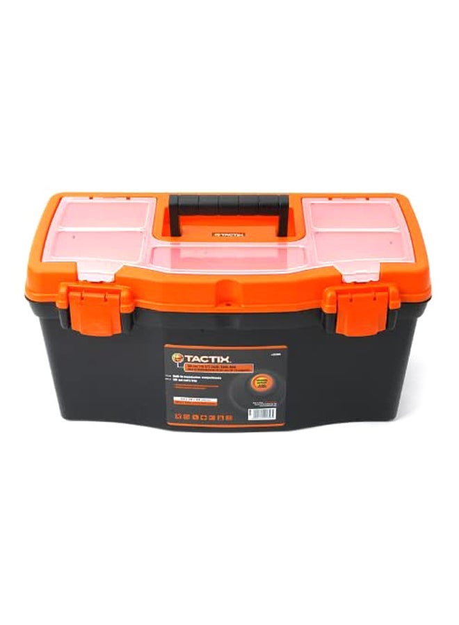 19.5 Inches Plastic Tool Box With Lift Out Carry Tray, Lid Compartments, Durable, For Craft Storage, Household, Dimensions: 50W X 26D X 24H Cm, Black/Orange-320100