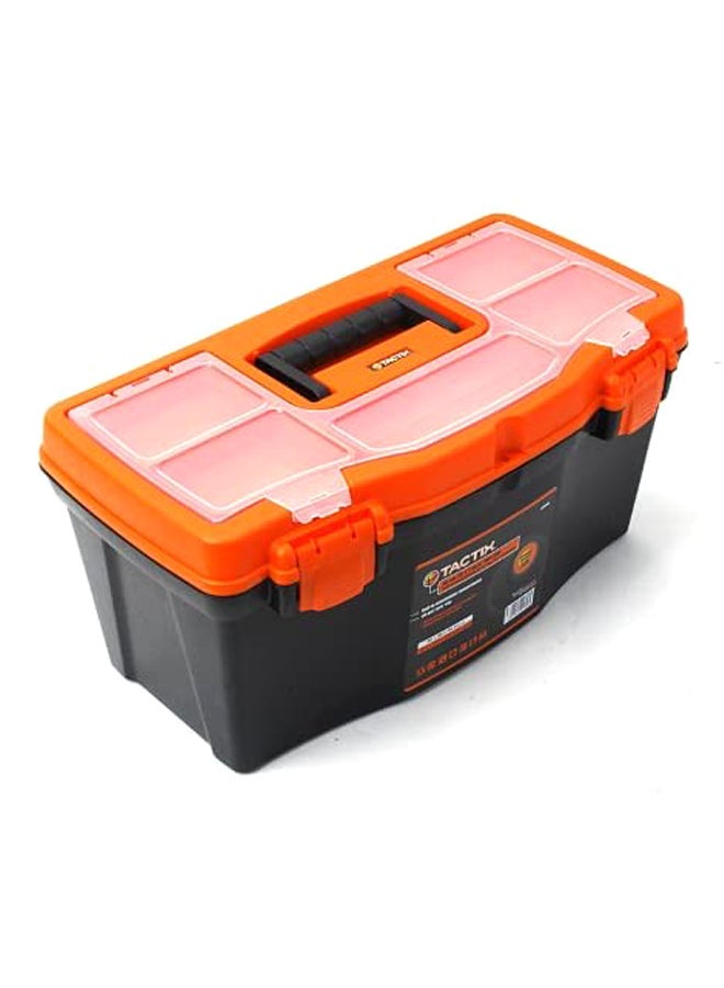 19.5 Inches Plastic Tool Box With Lift Out Carry Tray, Lid Compartments, Durable, For Craft Storage, Household, Dimensions: 50W X 26D X 24H Cm, Black/Orange-320100