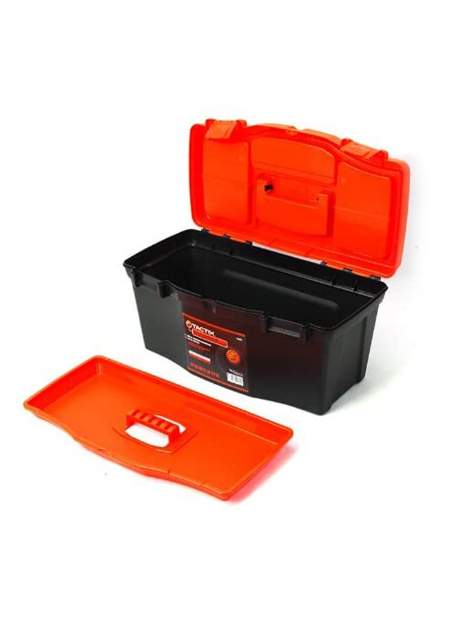 19.5 Inches Plastic Tool Box With Lift Out Carry Tray, Lid Compartments, Durable, For Craft Storage, Household, Dimensions: 50W X 26D X 24H Cm, Black/Orange-320100