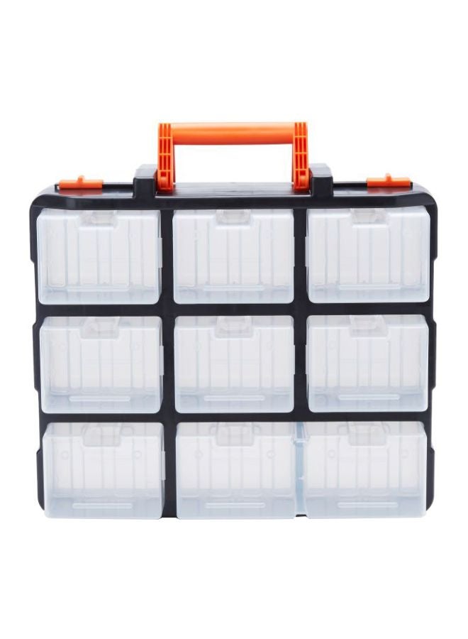 Tactix Double-Sided 16-Drawer Organizer - Removable Organizers for Easy Storage and Transport, Perfect for Tools, Parts, Bolts and More, Size 34W x 31D x 13H cm- 320602 Clear/black/orange 34x13x31cm