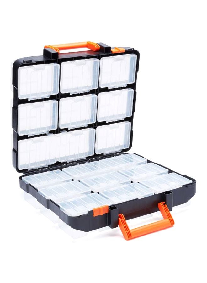 Tactix Double-Sided 16-Drawer Organizer - Removable Organizers for Easy Storage and Transport, Perfect for Tools, Parts, Bolts and More, Size 34W x 31D x 13H cm- 320602 Clear/black/orange 34x13x31cm