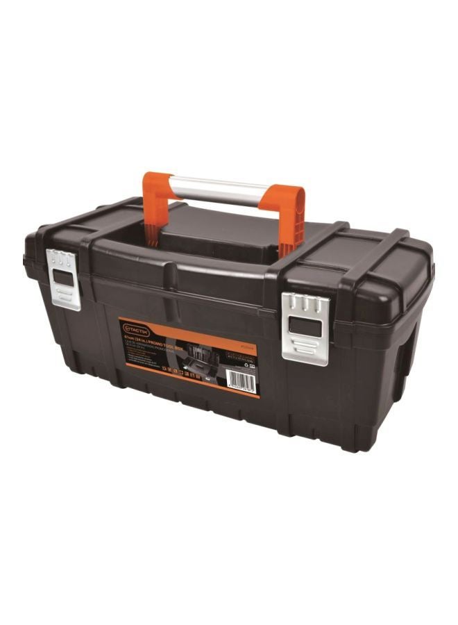 Tactix 24 Inches Plastic Tool Box With Black PP Tray Inside, High Impact Plastic, Aluminum Comfort Grip Top Handle, Heavy-Duty Steel Latches, Dimensions: 61W x 27.7D x 26.2H cm- 320344