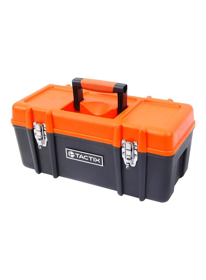 Tactix Plastic Tool Box (20 Inches) With Latches and Removable Tray, Portable, Organized and Reliable Tool Storage, For Workshop, Garage and Home-321105 Black/Orange 51x23.5x23cm