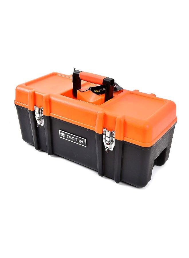 Tactix Plastic Tool Box (20 Inches) With Latches and Removable Tray, Portable, Organized and Reliable Tool Storage, For Workshop, Garage and Home-321105 Black/Orange 51x23.5x23cm