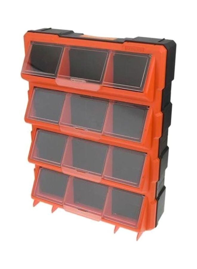 Tactix 12-Compartment Storage Bin with Clear Cover - Durable Wall Mount Plastic Containers for Hardware, Parts, Crafts and Tools- 320648 Orange/Black 36 x 46 x 12cm