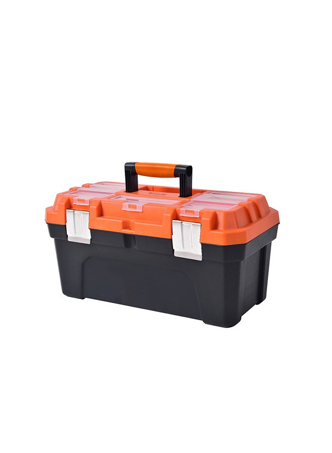 Tactix 20 Inches Plastic Storage Tool Box HD with Lift-out carry tray, Built-in Organization Compartments, Black/Orange, Dimensions: 50.7W x 25.4D x 25.9H cm- 320112