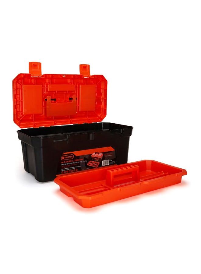 Tactix 20 Inches Plastic Storage Tool Box HD with Lift-out carry tray, Built-in Organization Compartments, Black/Orange, Dimensions: 50.7W x 25.4D x 25.9H cm- 320112