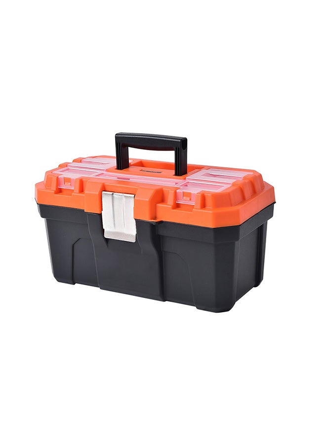 Tactix 16 Inches Plastic Storage Tool Box HD with Lift-out carry tray, Built-in Organization Compartments, Black/Orange, Dimensions: 41W x 23D x 20.5H cm- 320111