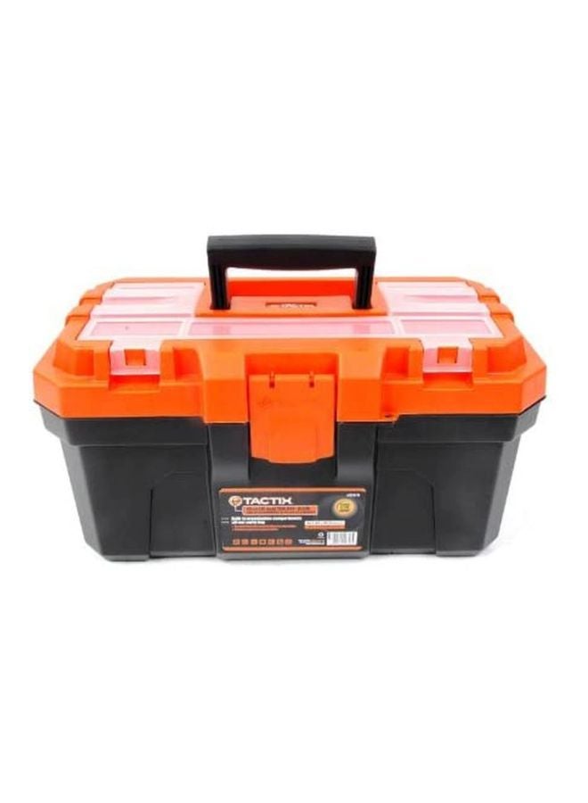 Tactix 16 Inches Plastic Storage Tool Box HD with Lift-out carry tray, Built-in Organization Compartments, Black/Orange, Dimensions: 41W x 23D x 20.5H cm- 320111