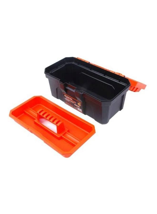 Tactix 16 Inches Plastic Storage Tool Box HD with Lift-out carry tray, Built-in Organization Compartments, Black/Orange, Dimensions: 41W x 23D x 20.5H cm- 320111