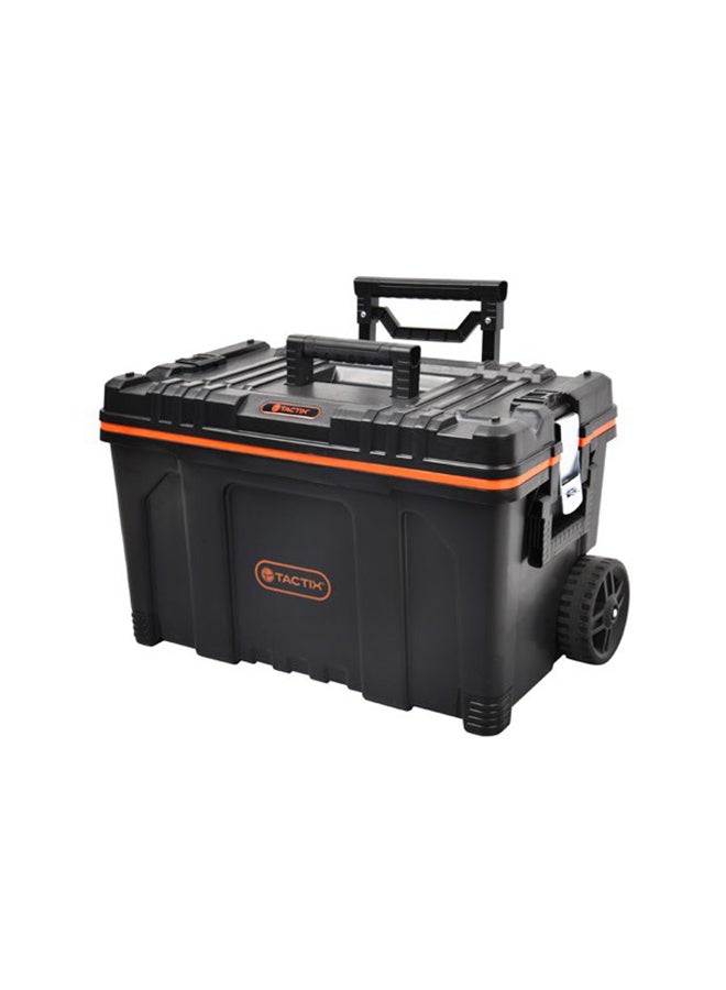 Tactix 25 Inches Mobile Tool Box with Wheels, Heavy Duty Plastic, Telescopic Handle, Tough Side Latches, Black-320302