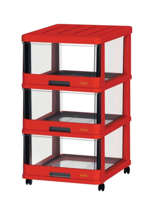 3-Drawer Plastic Storage Cabinet With Wheels Red 50x70x40cm