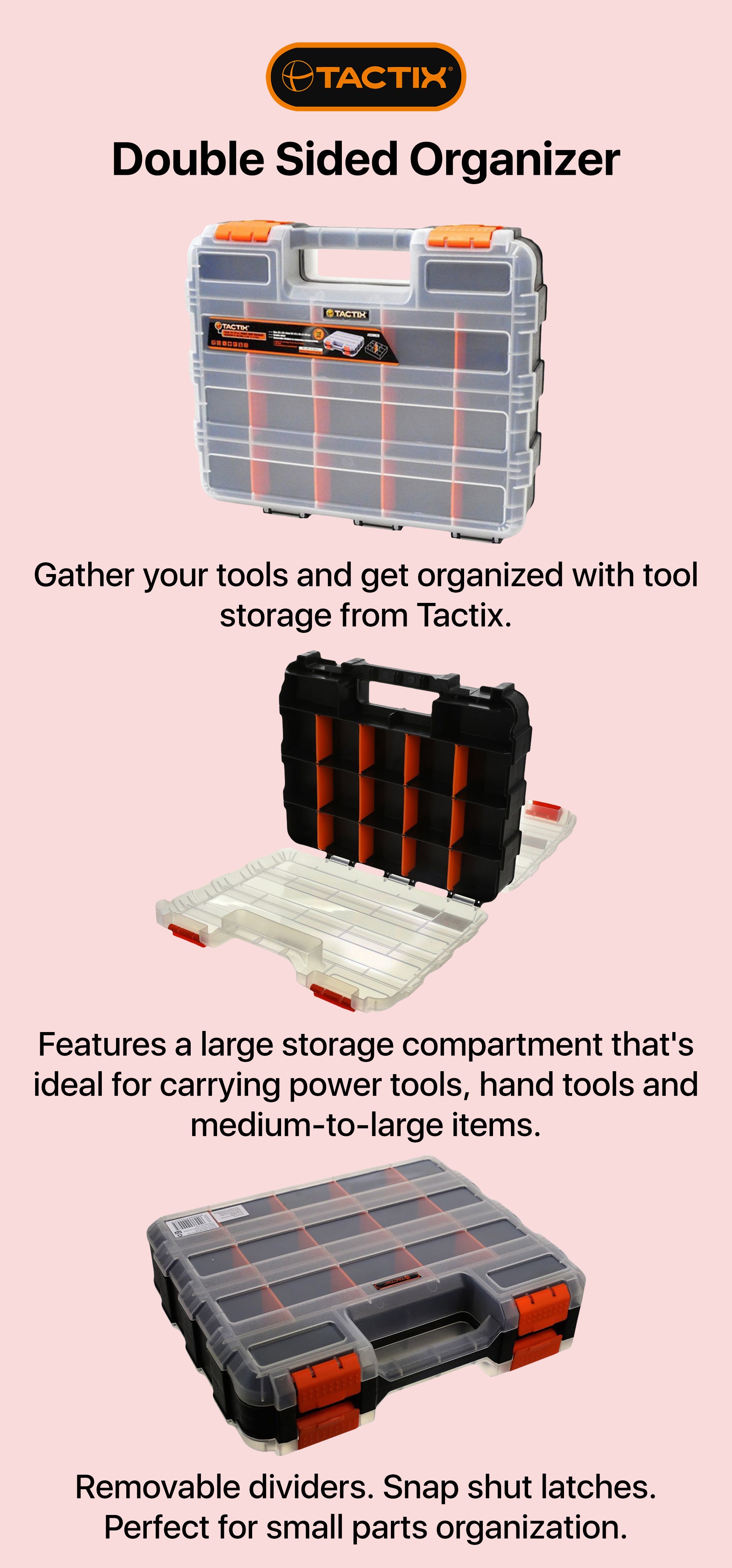 15 Compartment Double Side Clear Tool Organizer, Small Parts Tool Box With Adjustable Plastic Dividers For Screws, Nuts, Nails, Bolts, Size: 25.4L X 7.9W X 32H Cm- 320028 Clear/Black/Orange 32x26x8cm