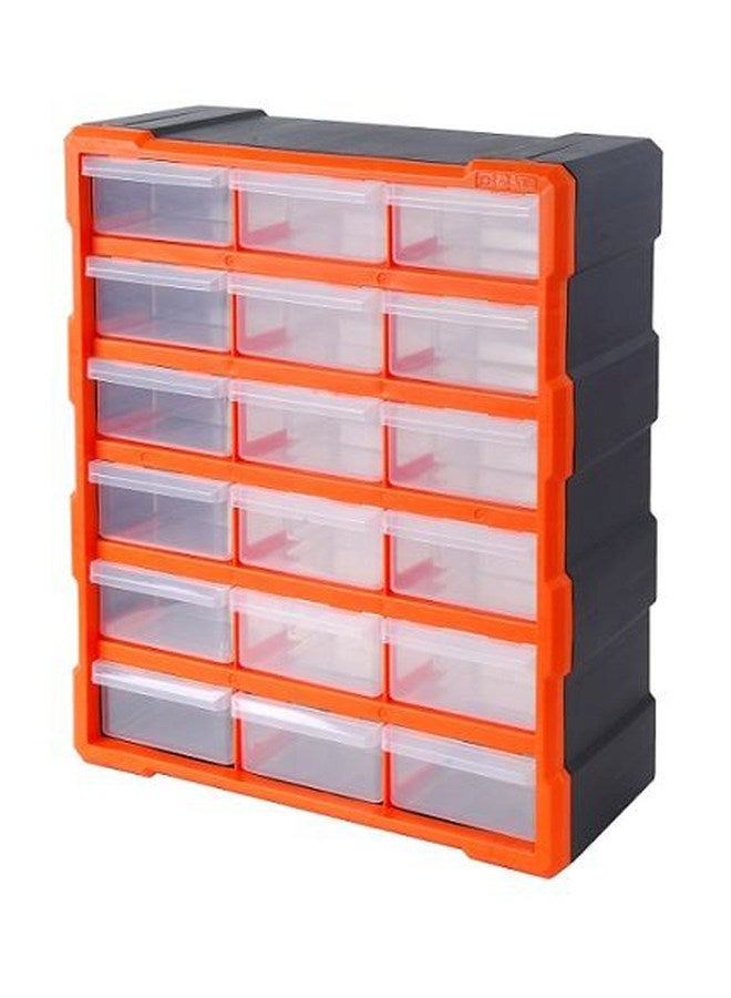 18-Drawer Tool Organizer Cabinet Black/Clear/Orange