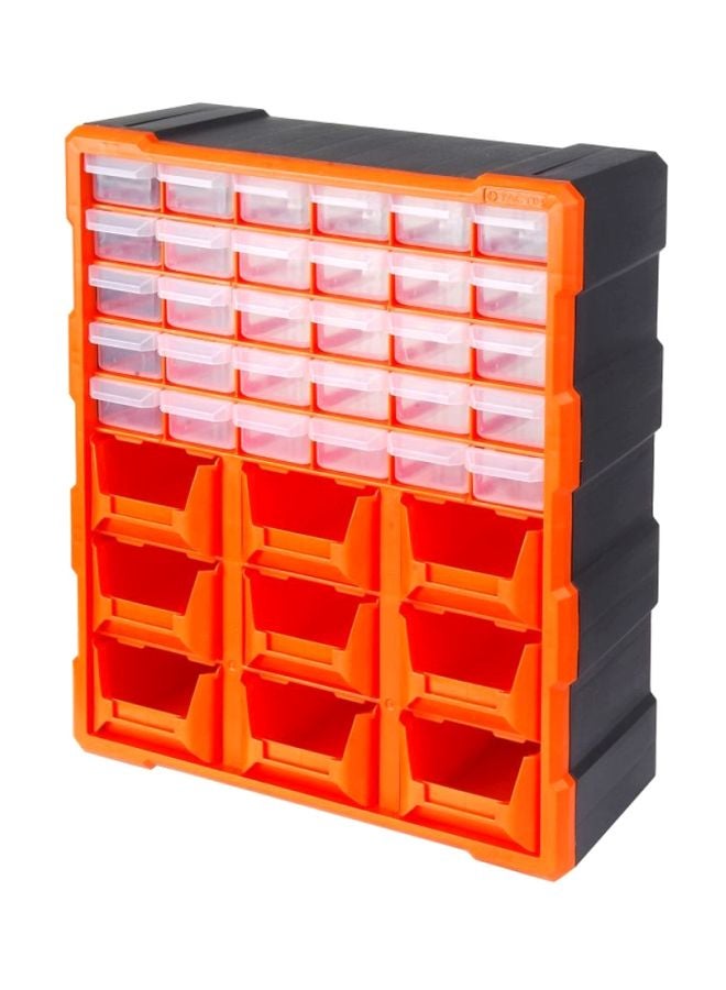 Tactix 30-Drawer Storage Bin with 9 Tray - Ideal for Organizing Small Items, Crafts, Tools and Accessories - Dimensions: 38.5D x 48.5W x 16H cm - For Home, Garage and Workshop- 320644 Orange/Black