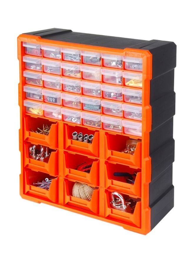 Tactix 30-Drawer Storage Bin with 9 Tray - Ideal for Organizing Small Items, Crafts, Tools and Accessories - Dimensions: 38.5D x 48.5W x 16H cm - For Home, Garage and Workshop- 320644 Orange/Black