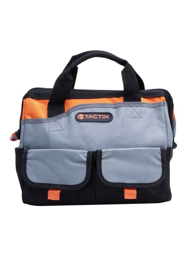 Tactix 12 Inch Gate Mouth Tool Bag - Ideal for Hand Tools and Small Items, Features Multiple Compartments for Maximum Organization and Quick Access, Perfect for Home, Garage and Job Site- 323145 Grey/Black/Orange 30.48x25.4x28cm