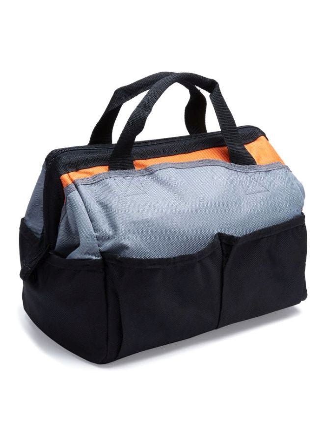 Tactix 12 Inch Gate Mouth Tool Bag - Ideal for Hand Tools and Small Items, Features Multiple Compartments for Maximum Organization and Quick Access, Perfect for Home, Garage and Job Site- 323145 Grey/Black/Orange 30.48x25.4x28cm