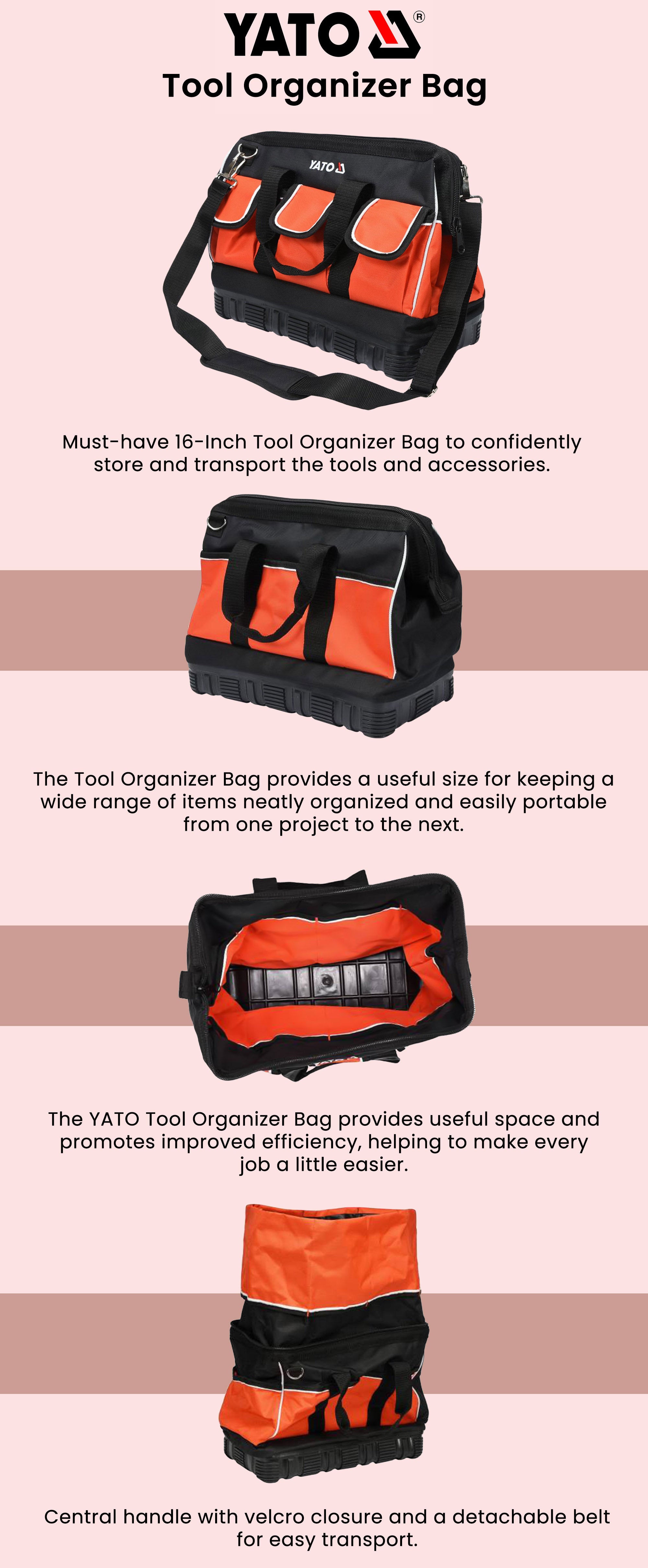 Tool Organizer Bag Black/Orange 16inch