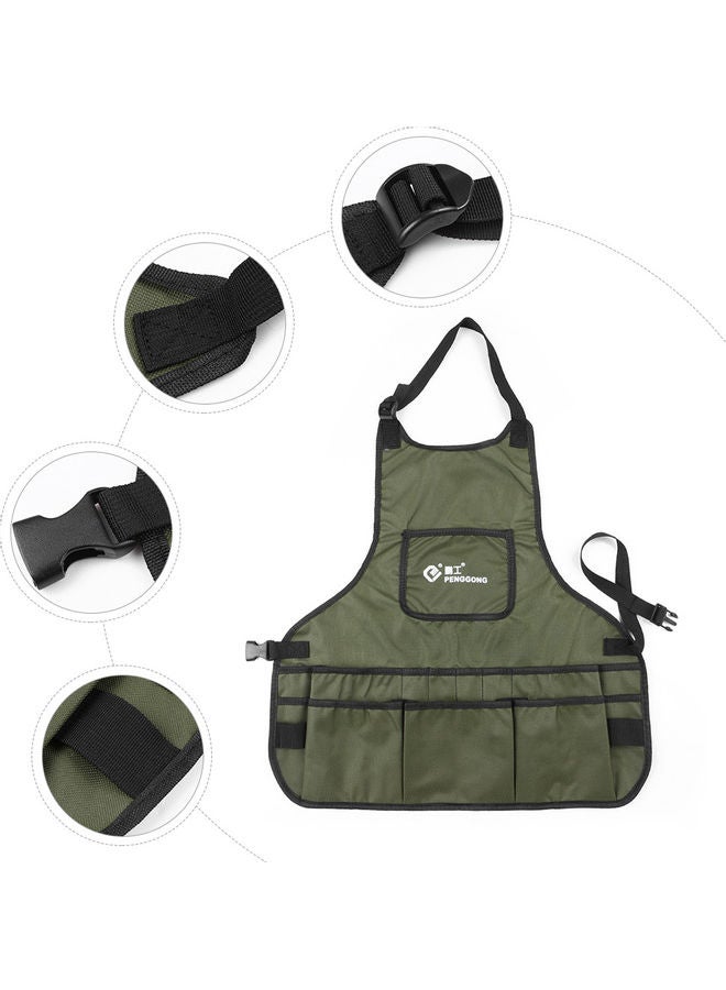 Waterproof Canvas Gardening Tool Apron Tools Bag with Pockets Dark green 22 x 4 x 16cm