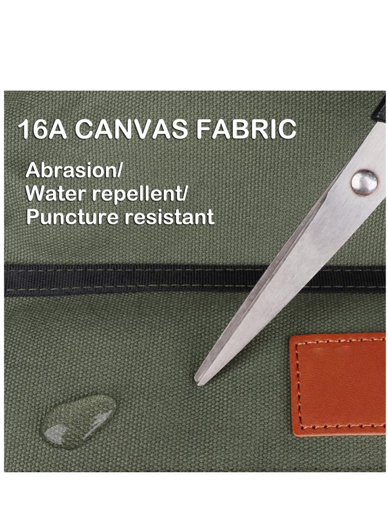 Roll Up Tool Bag Multi-Purpose Canvas Tool Roll Canvas Roll Up Pouch with 5 Zipper Pockets Wrench Roll Pouch