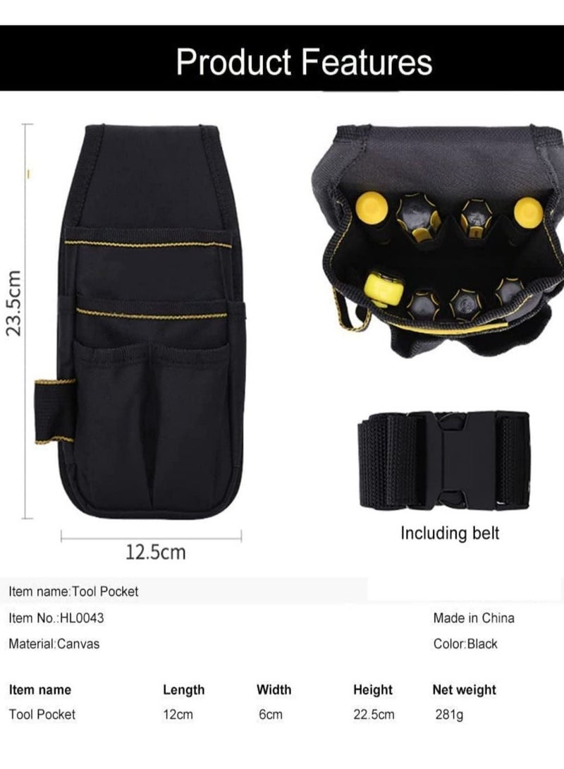 Tool Waist Multi-function Pocket, Canvas Bag Adjustable Nylon Belt Heavy, Duty Professional Work Pouch for Electricians Technician, Screwdriver Pliers Wrench Hammer