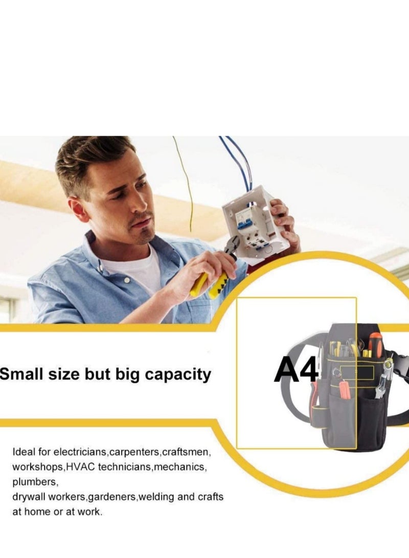 Tool Waist Multi-function Pocket, Canvas Bag Adjustable Nylon Belt Heavy, Duty Professional Work Pouch for Electricians Technician, Screwdriver Pliers Wrench Hammer